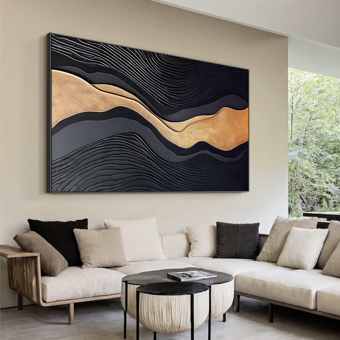 Metallic Topography Painting – Onyx & Gold Accents – AURA033(Vertical)