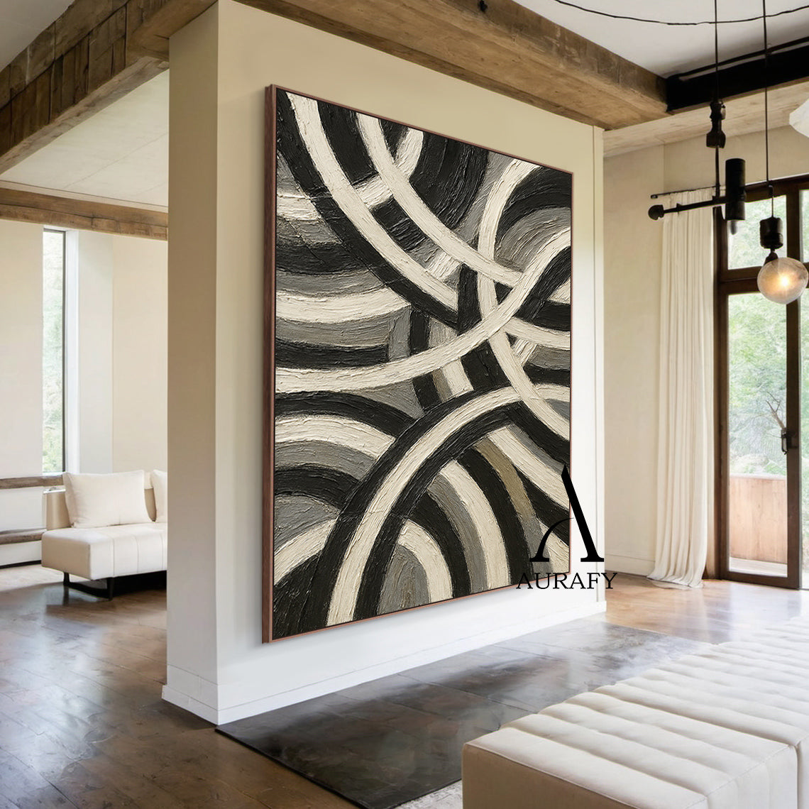 3D Textured Abstract Painting Sculpted Canvas High-Relief Tactile Black Beige Gray Modern Art AURA516