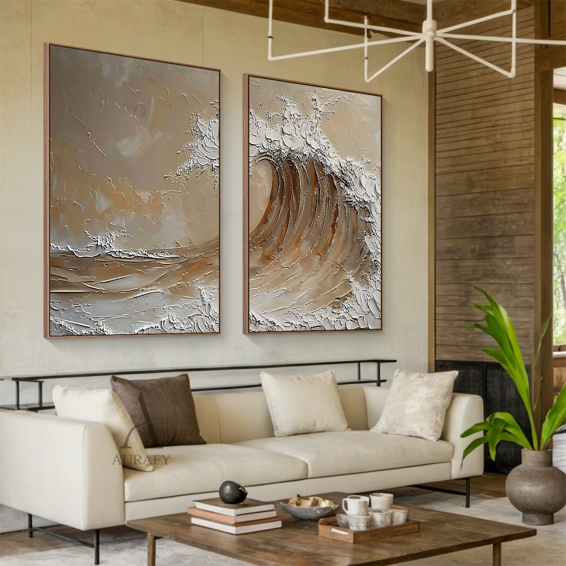 Brown Coastal Wave Wall Art Set of 2 - AURA671