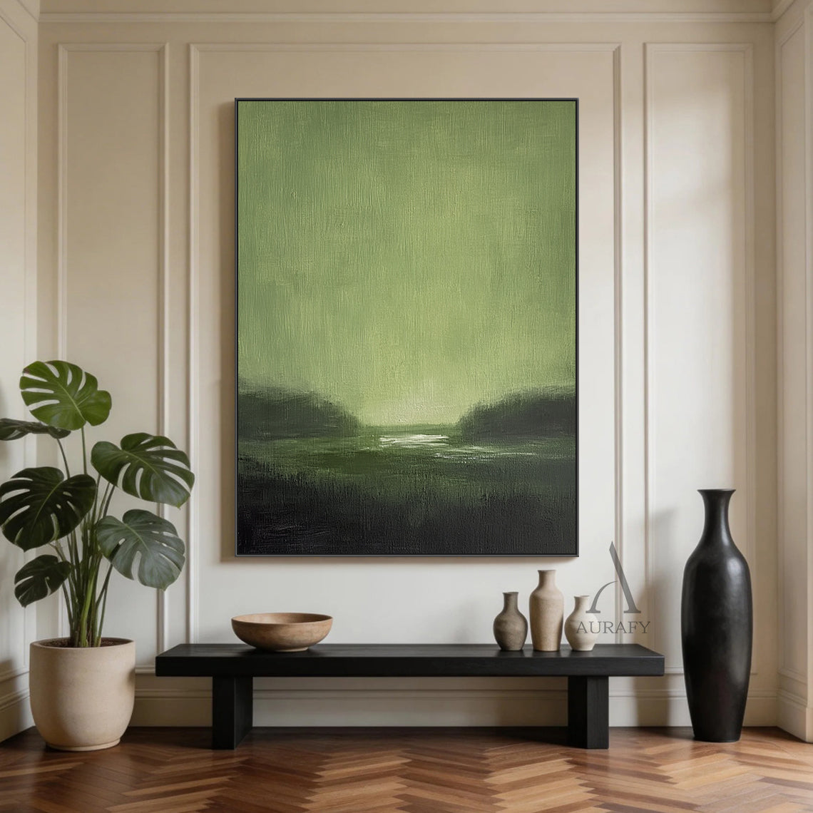 Stylish Unique Modern Abstract Green Wall Art for Interior Decor AURA390