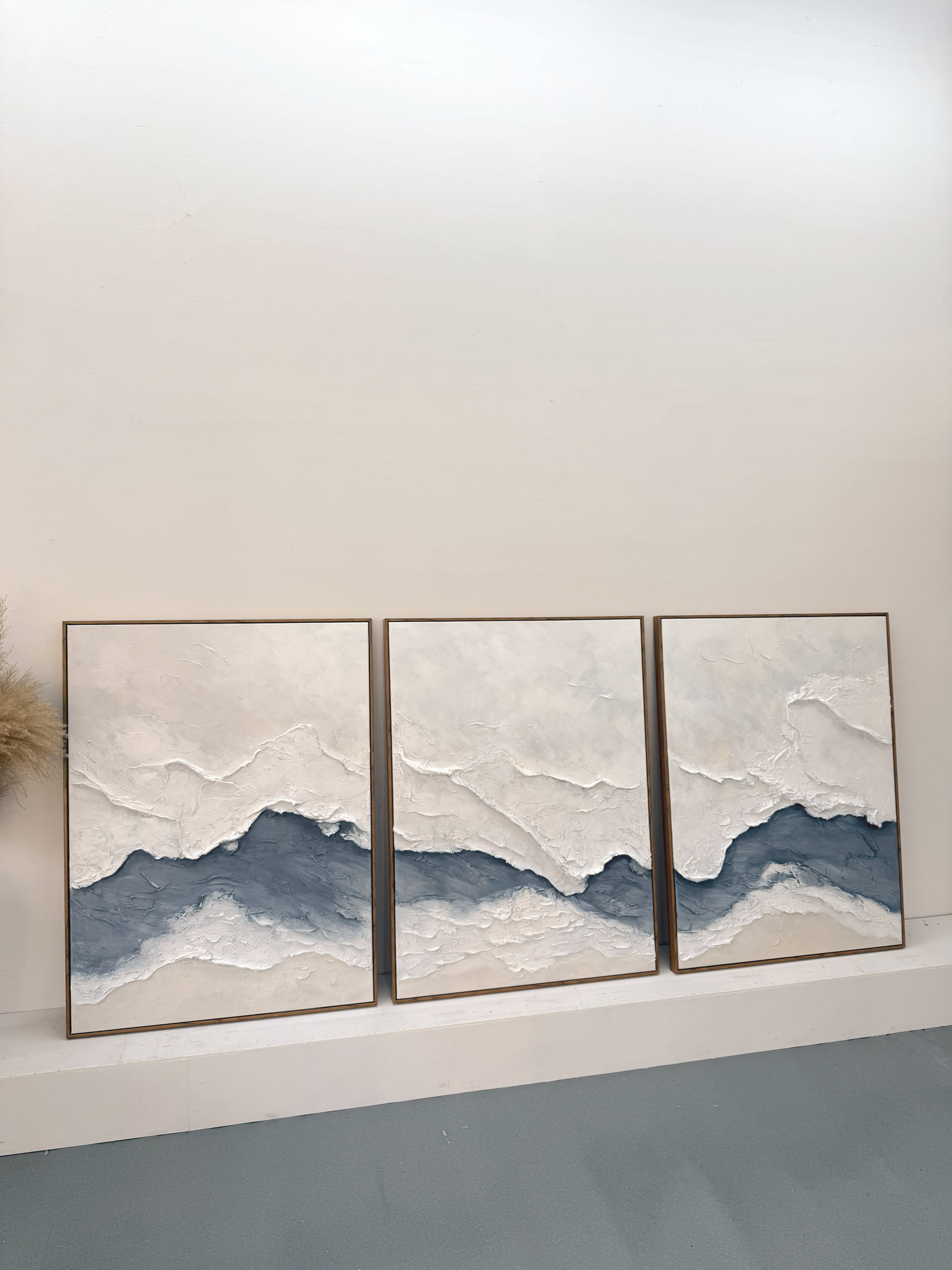 Modern 3D Textured Blue Abstract 3-Piece Living Room Wall Art AURA165