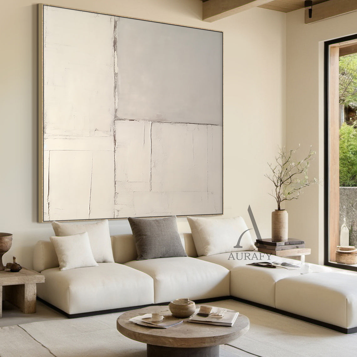 Beige Abstract Art Modern Wabi-Sabi Japandi Organic Tactile Plaster Textured Wall Decor AURA491