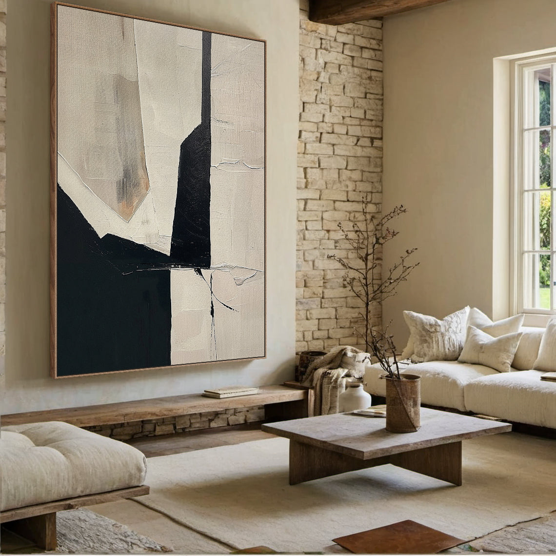 Structural Divide-Black & Beige Geometry Field-AURA151