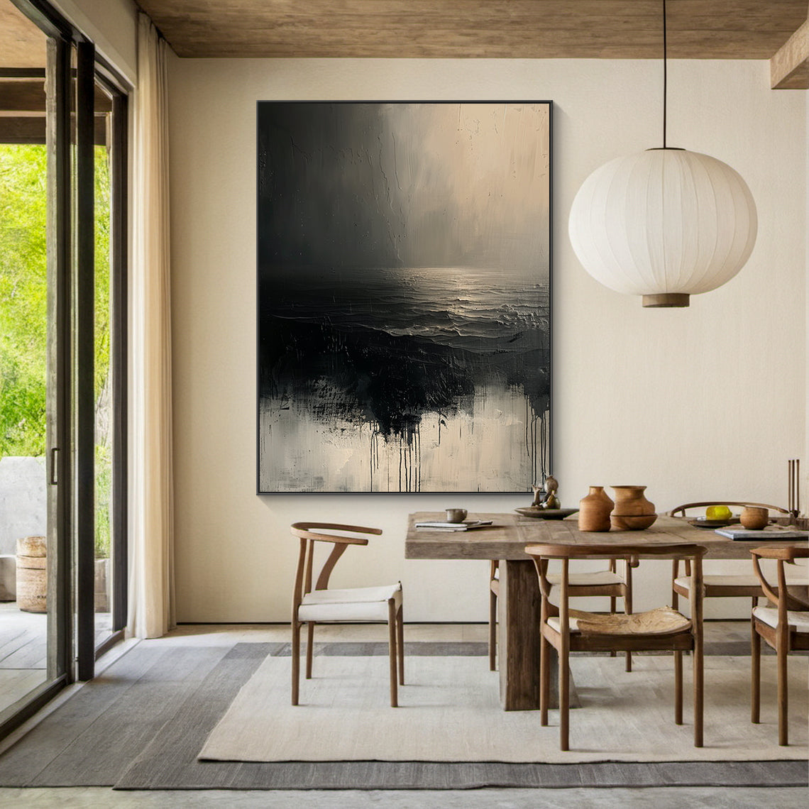 Silent Horizon-Black Abstract Field-AURA141