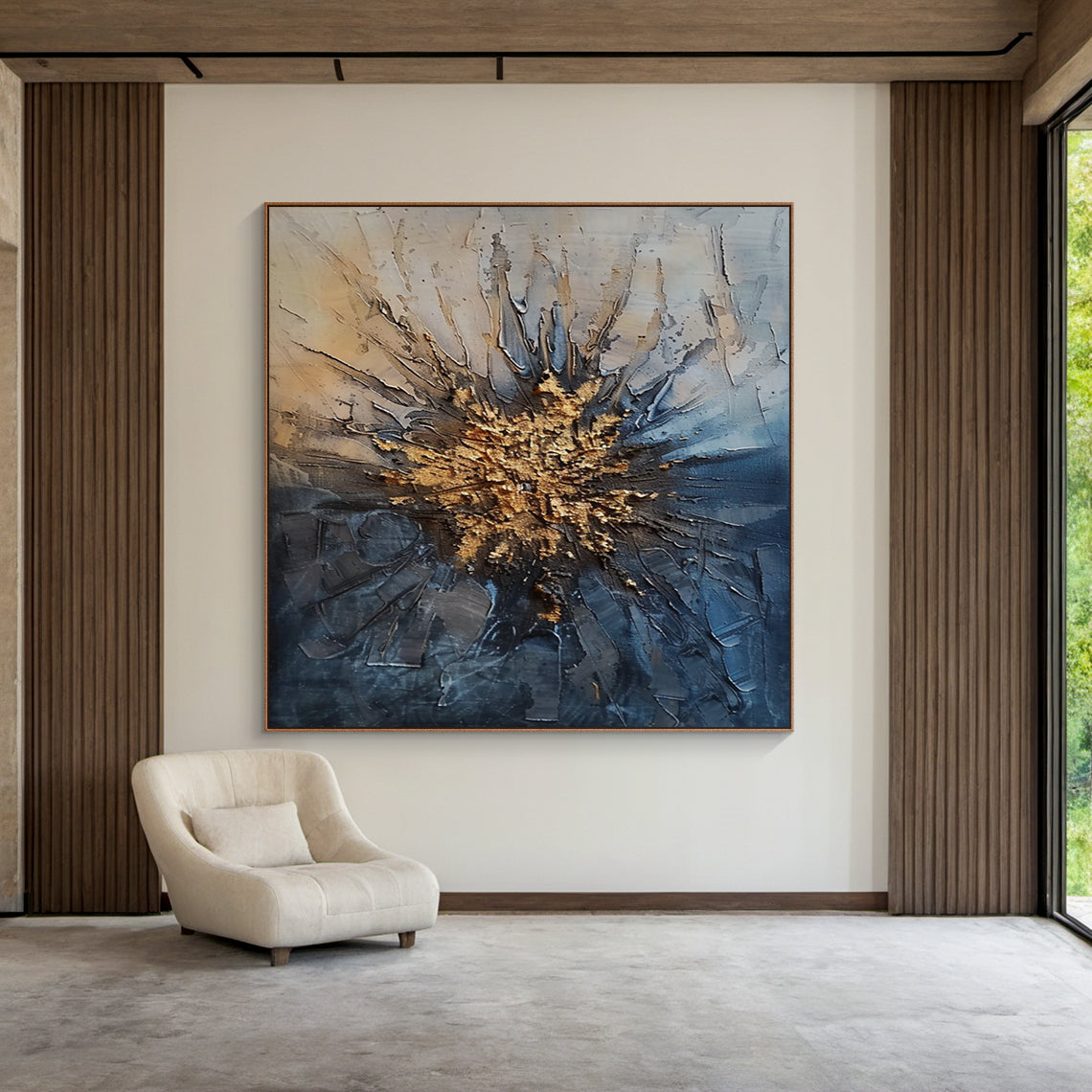 General Abstract Blue Yellow Textured Wall Art Living Room Decor AURA193