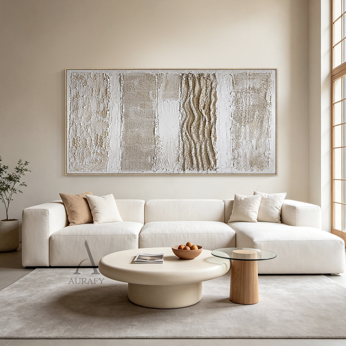 Woven Relief, Beige and Brown Mixed-Media Textured Wall Art AURA855