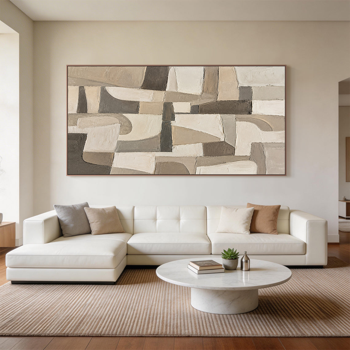 Wabi-Sabi Brown Beige Textured Abstract Plaster Knife Stroke Japandi Minimalist Modern Home Wall Art AURA706