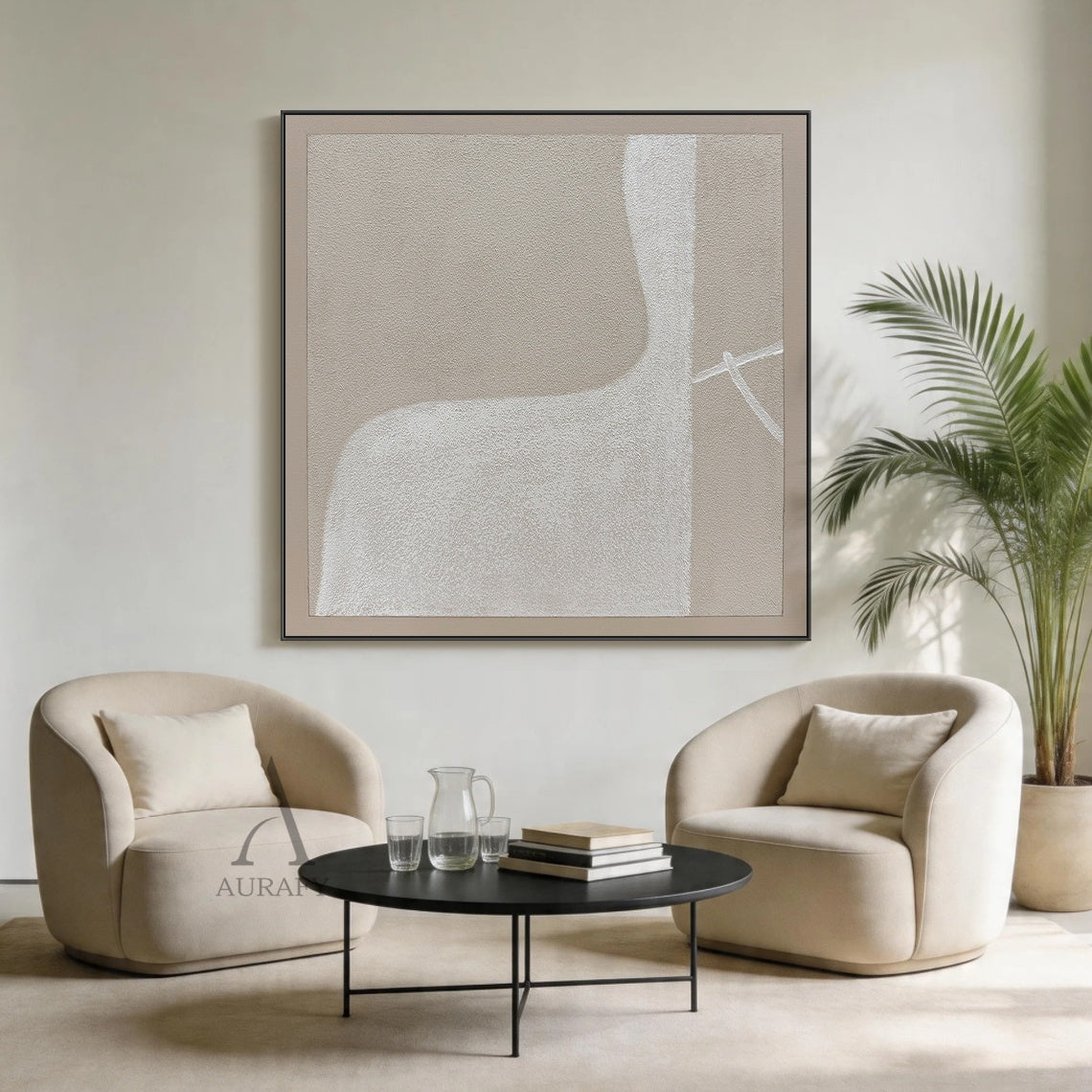 Beige Abstract Plaster Textured Wabi-Sabi Japandi Tactile Canvas Painting Minimalist Luxe Neutral Home Decor AURA738