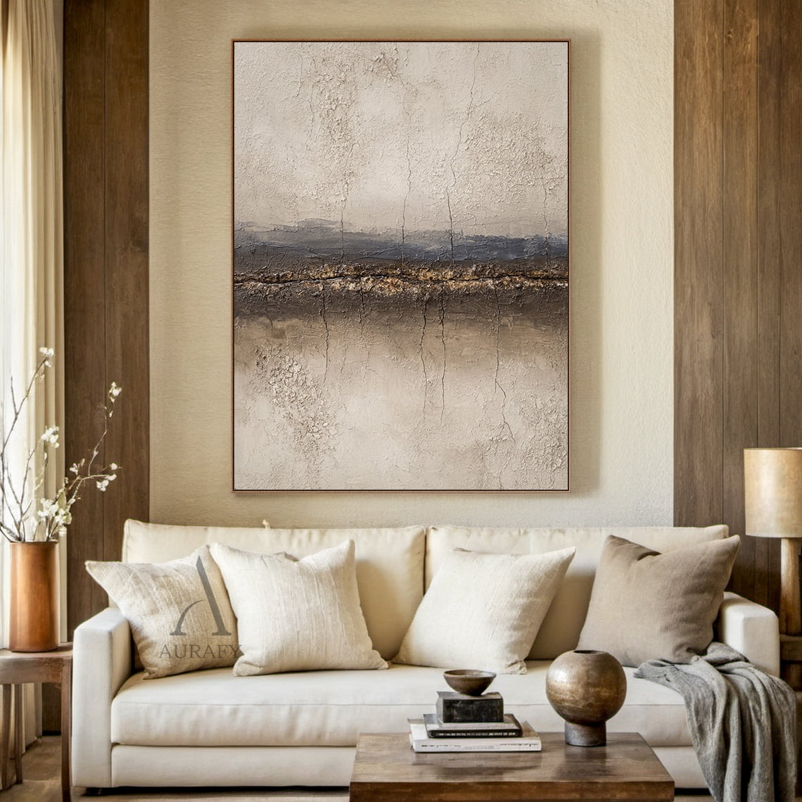 Wabi Sabi Beige Brown Crackled Plaster Artwork Tactile Weathered Mottled Rustic Finish AURA434