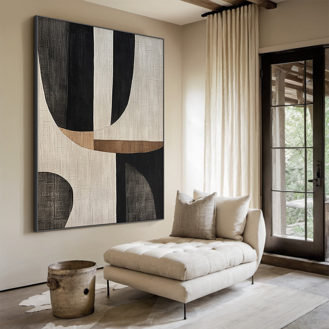 Curved Harmony Black Brown Texture Wall Art-AURA053