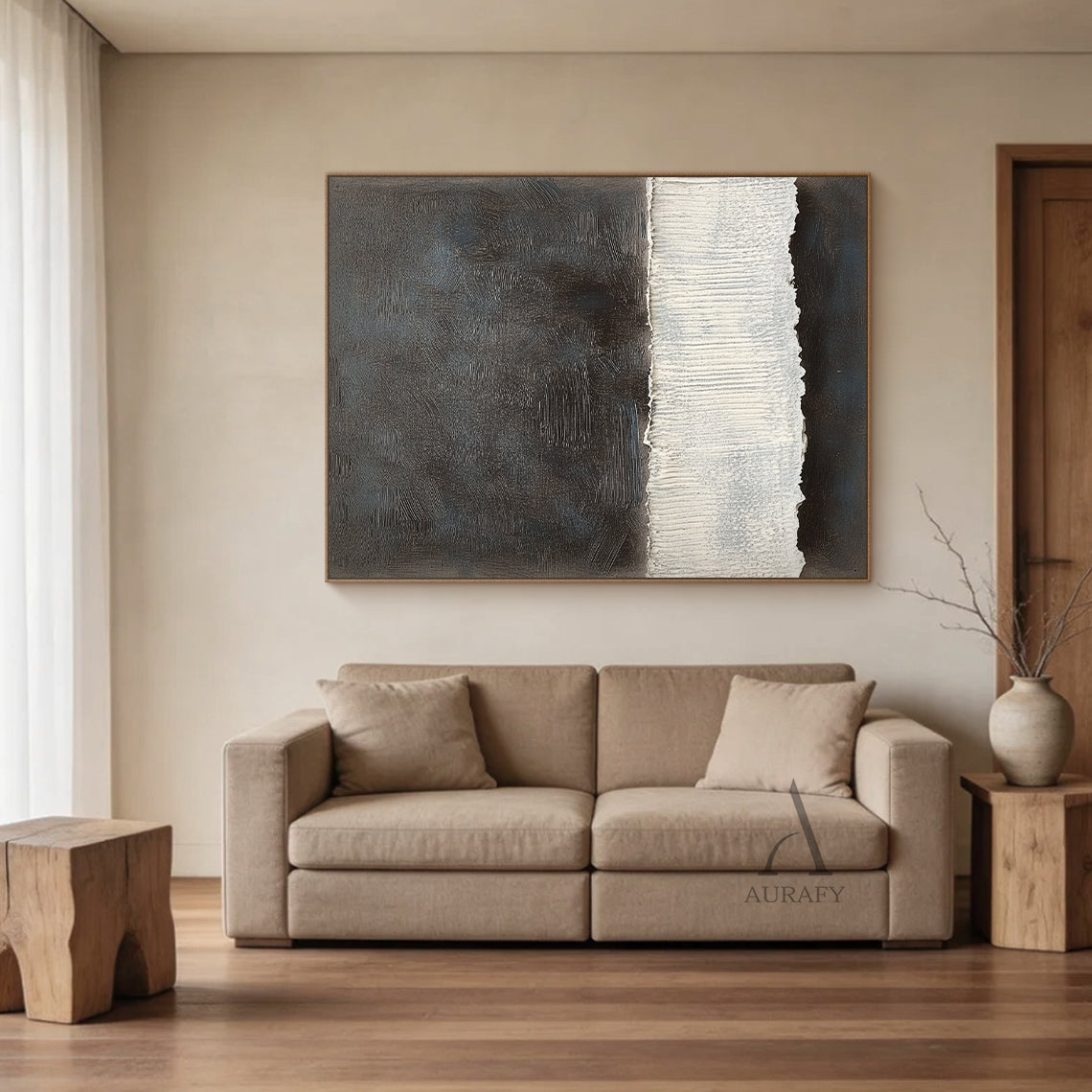 Abstract Black Beige Wall Art for Modern Home Decor AURA277