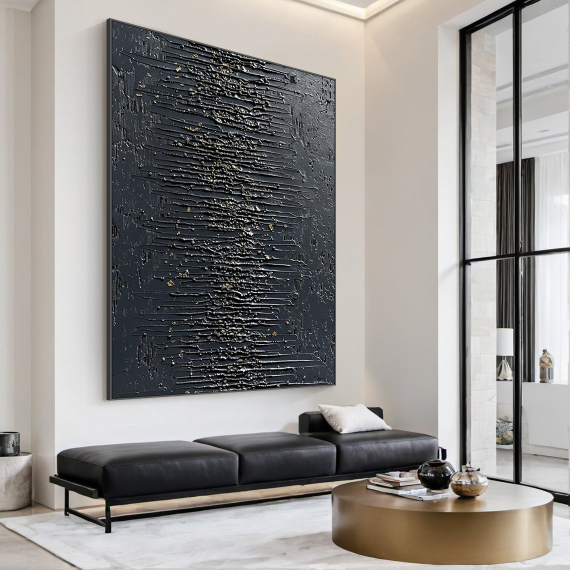 Modern 3D Textured Black Wall Painting for Living Room Bedroom AURA232