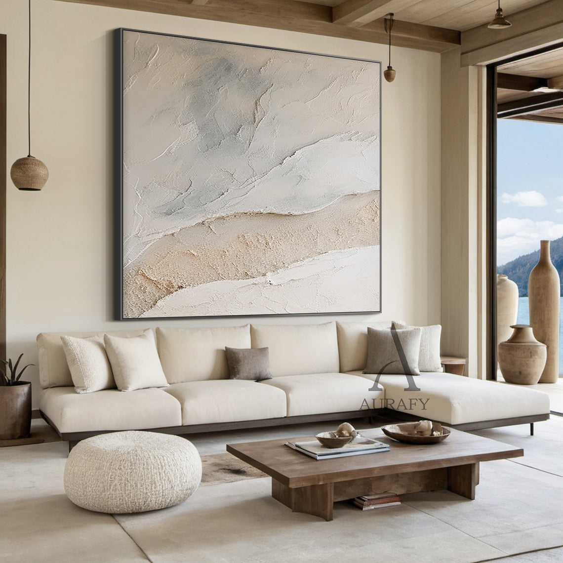 Abstract Plaster Art Beige White Tactile Textured High-Relief Minimalist Luxe Wall Decor AURA488