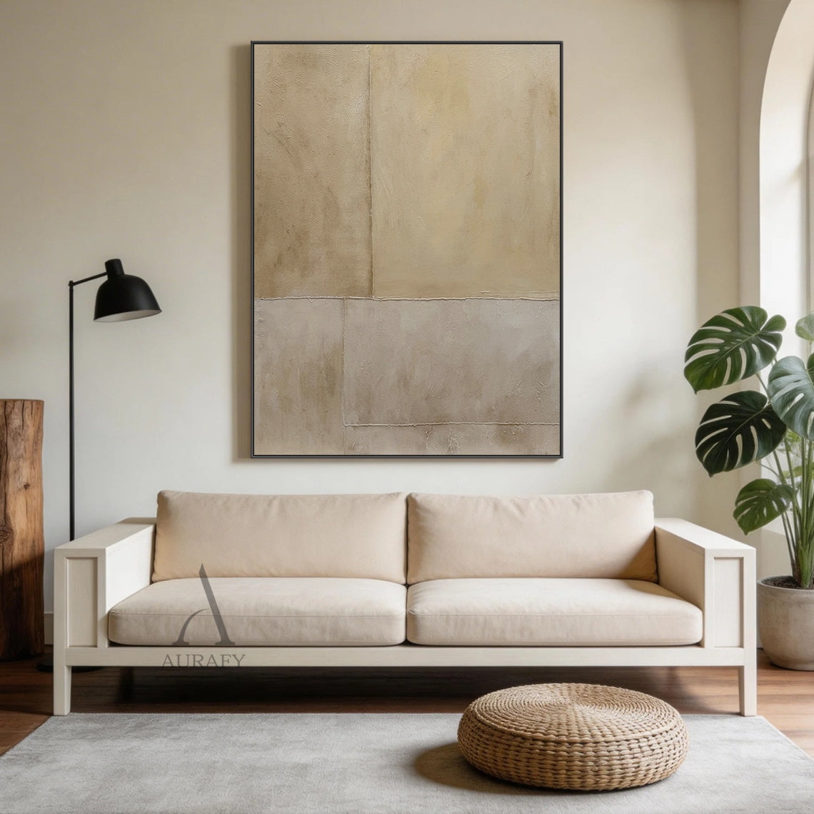 Beige Abstract Plaster Textured Wabi-Sabi Japandi Minimalist Tactile Canvas Neutral Modern Organic Wall Decor AURA733