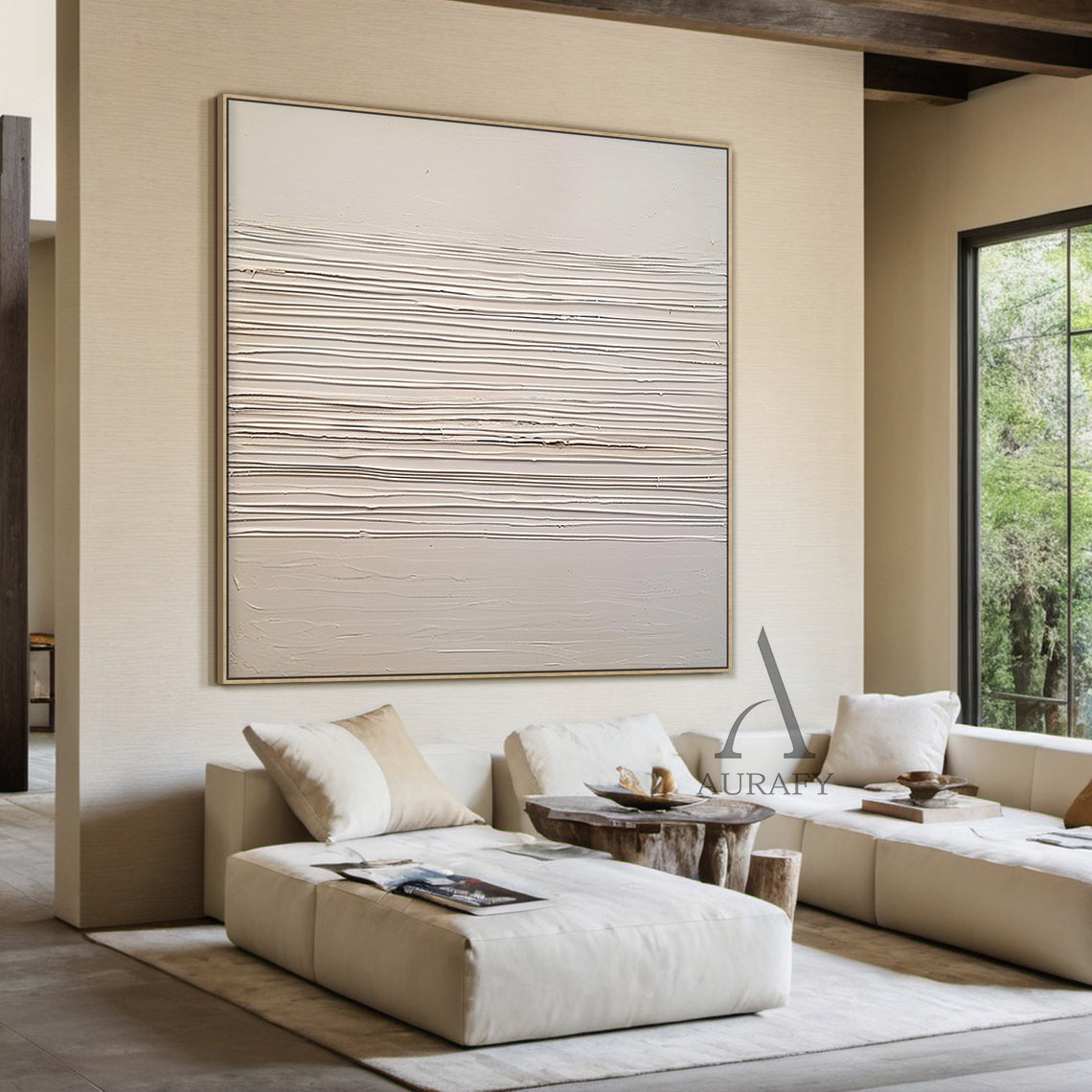 Beige Abstract Art Knife Strokes Impasto Tactile Sculpted Canvas Minimalist Luxe AurafyArt AURA483