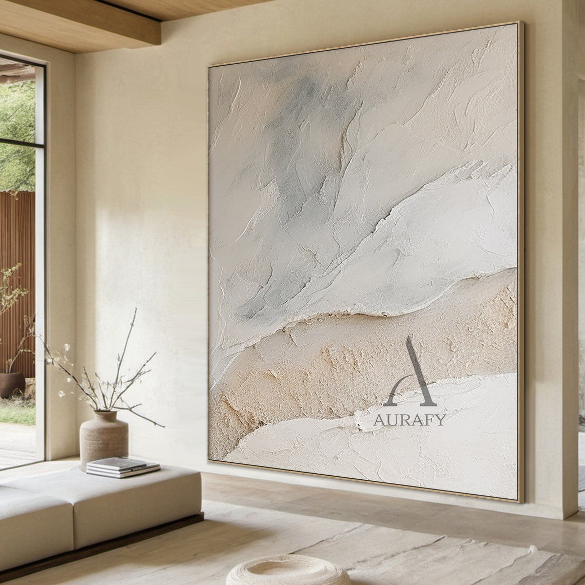 Abstract Plaster Art Beige White Tactile Textured High-Relief Minimalist Luxe Wall Decor AURA488