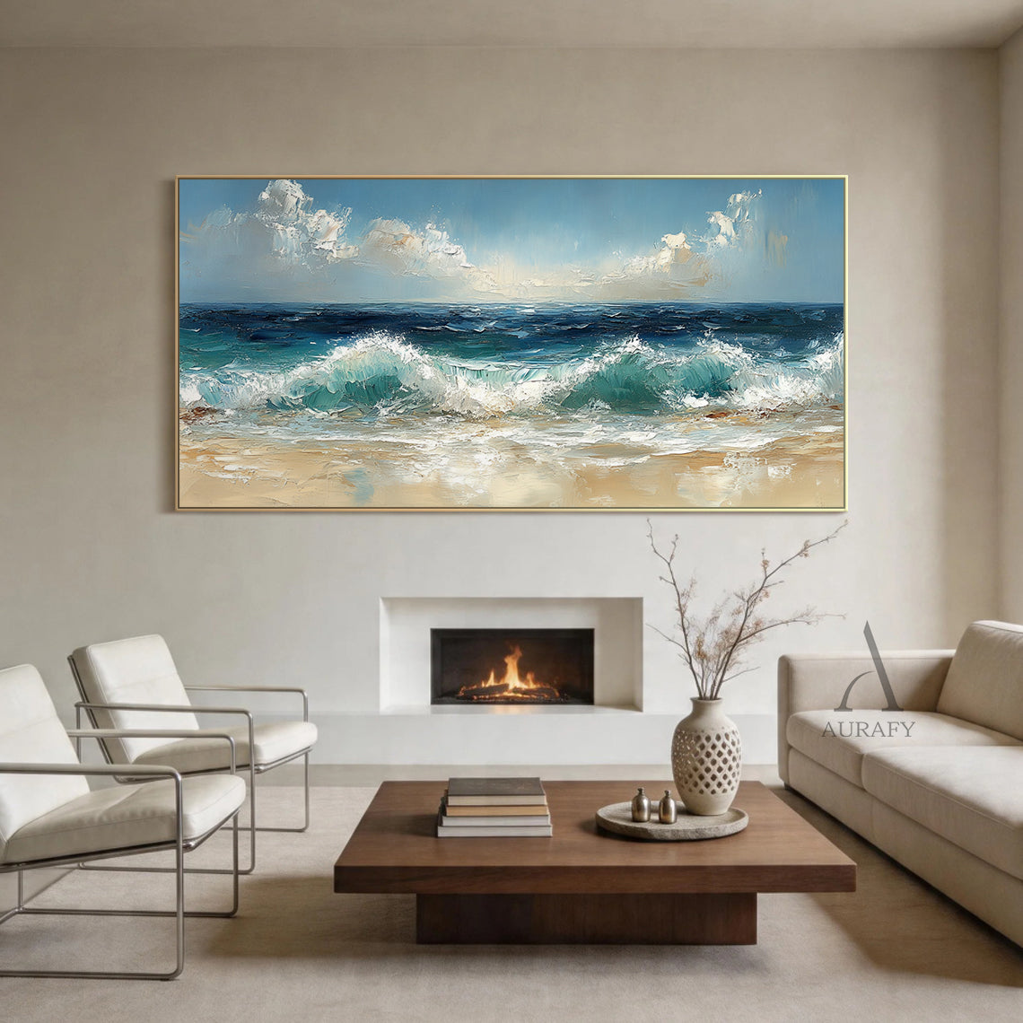 Unique 3D Textured Blue Beige Painting Modern Home Wall Decor AURA402