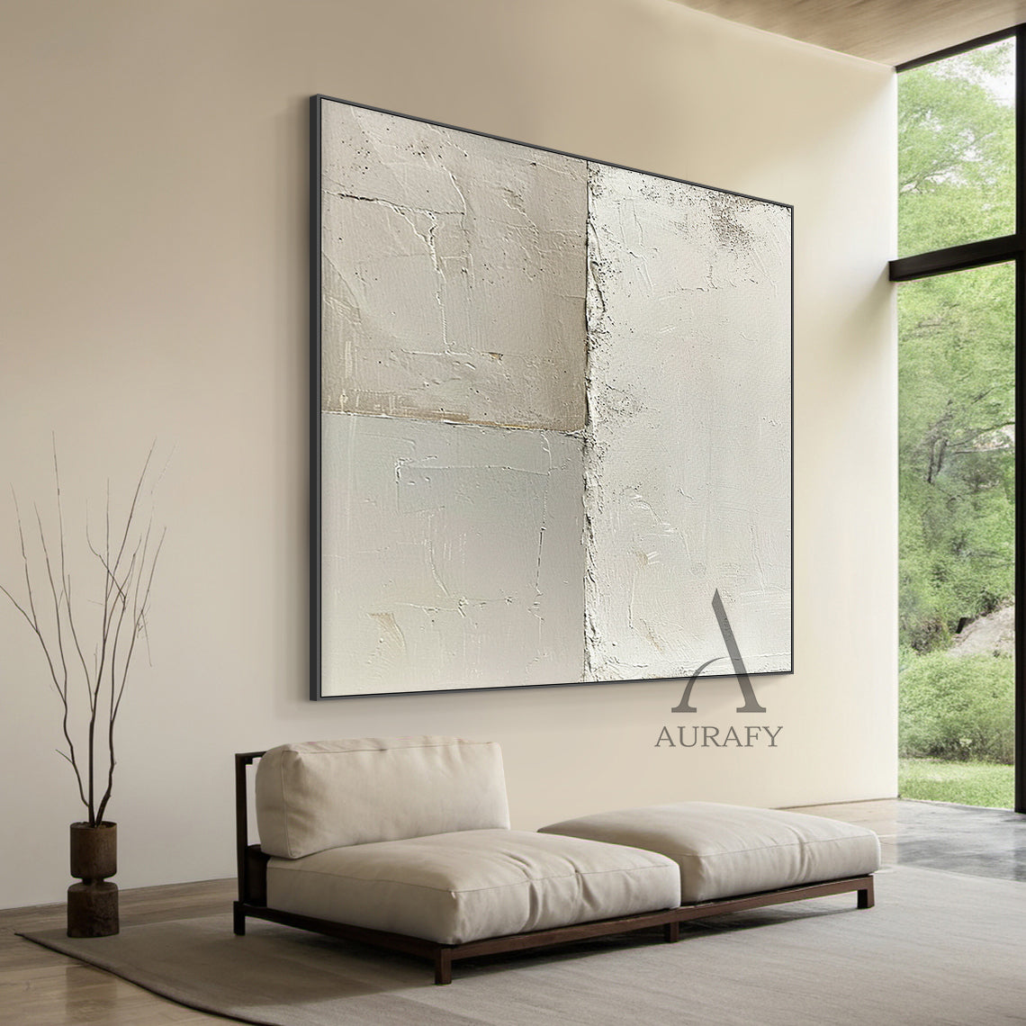 General Abstract Beige White Cracked Plaster Textured Wabi-Sabi Tactile Modern Organic Artwork AURA473