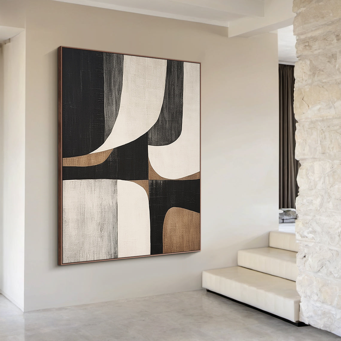 Geometric Balance Neutral Earth Abstract Wall Art – AURA051(Vertical)