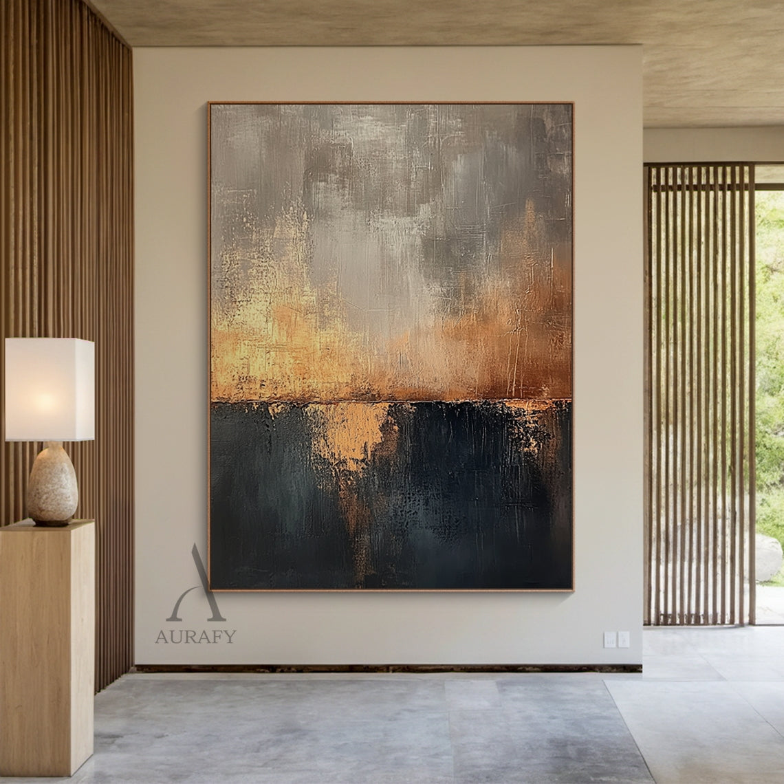 Yellow Ochre and Black Abstract Wall Art with Reflected Light - AURA825