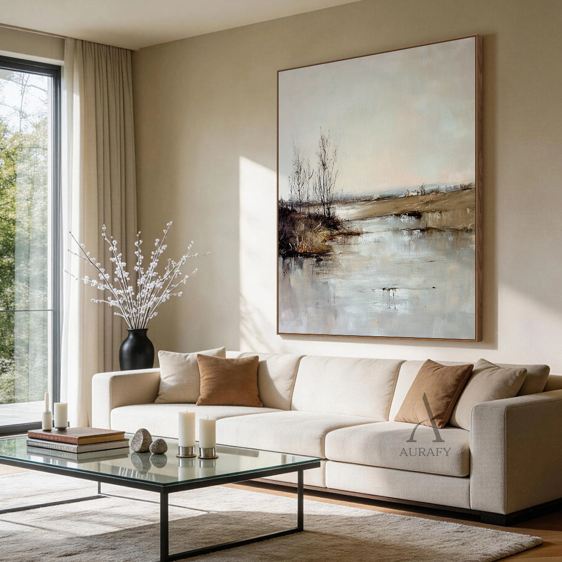 General Abstract Brown Beige Modern Wall Art for Home Decor AURA369