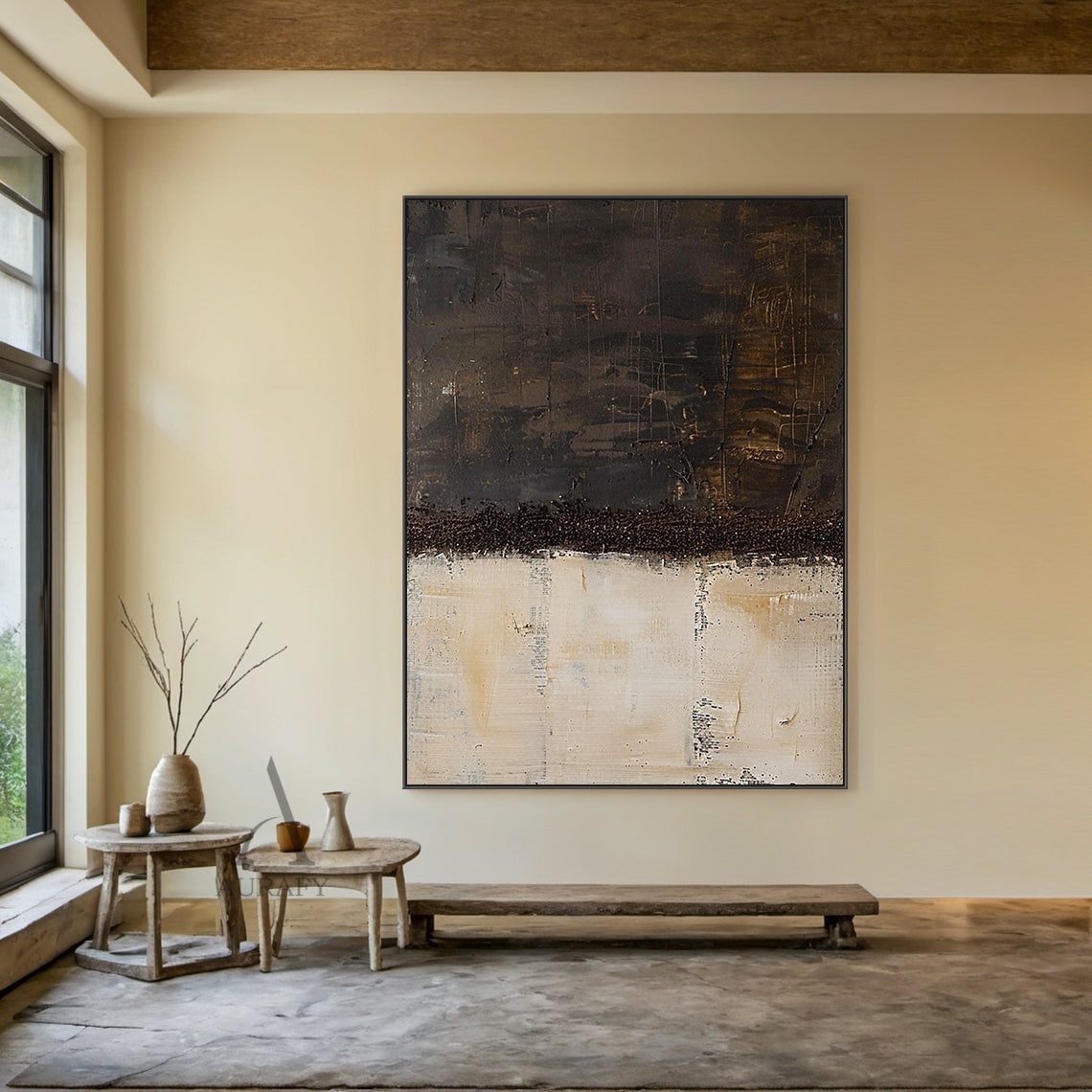 Black and Beige Abstract Color Blocks with a Coarse Textured Edge - AURA830