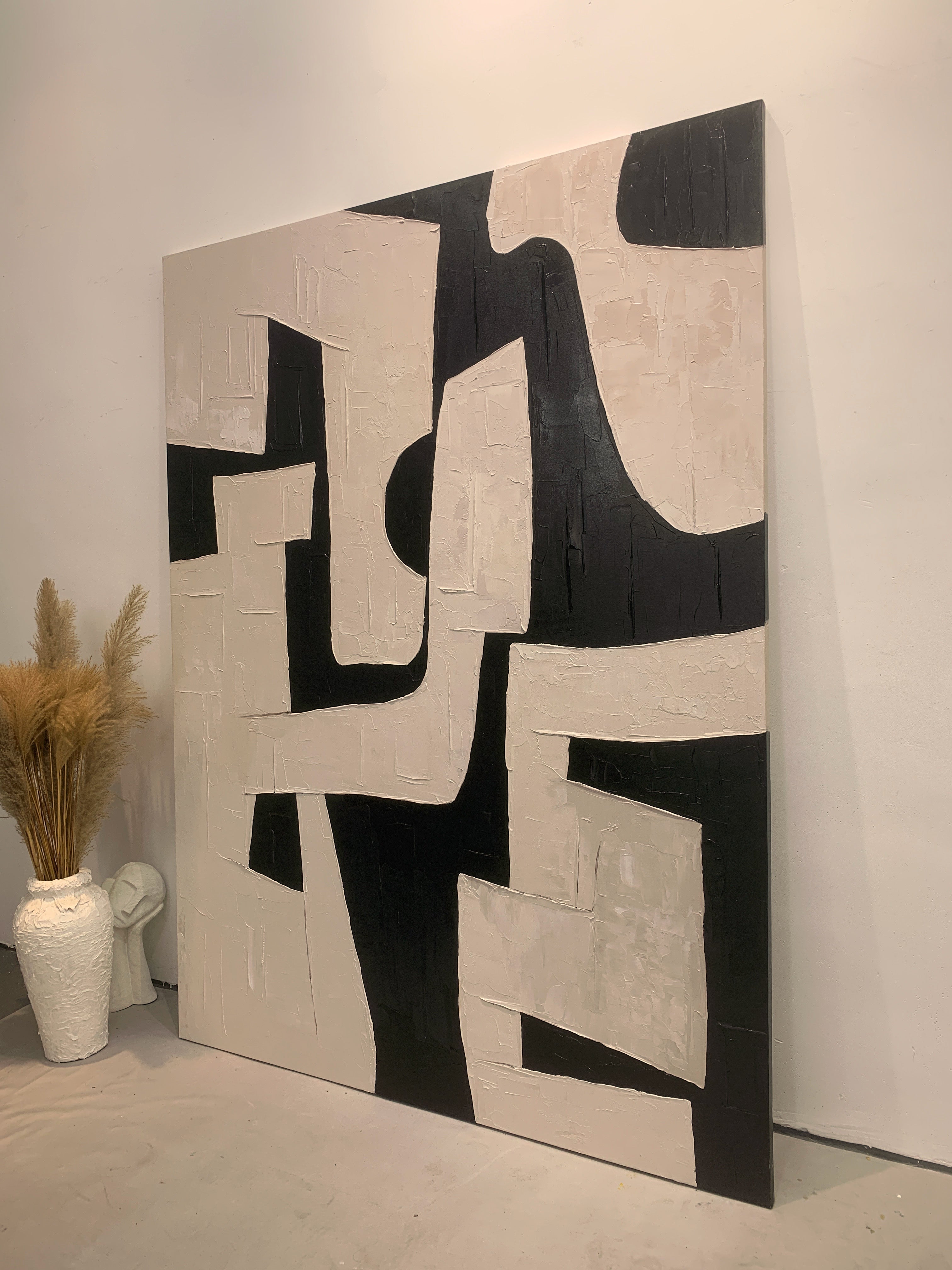 General Abstract Beige Black Textured Wall Art Modern Home Decor-AURA179