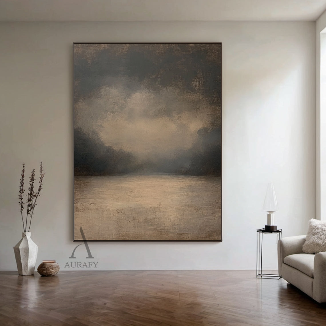 Stillwater, Brown Foggy Lake Canvas Wall Art AURA877