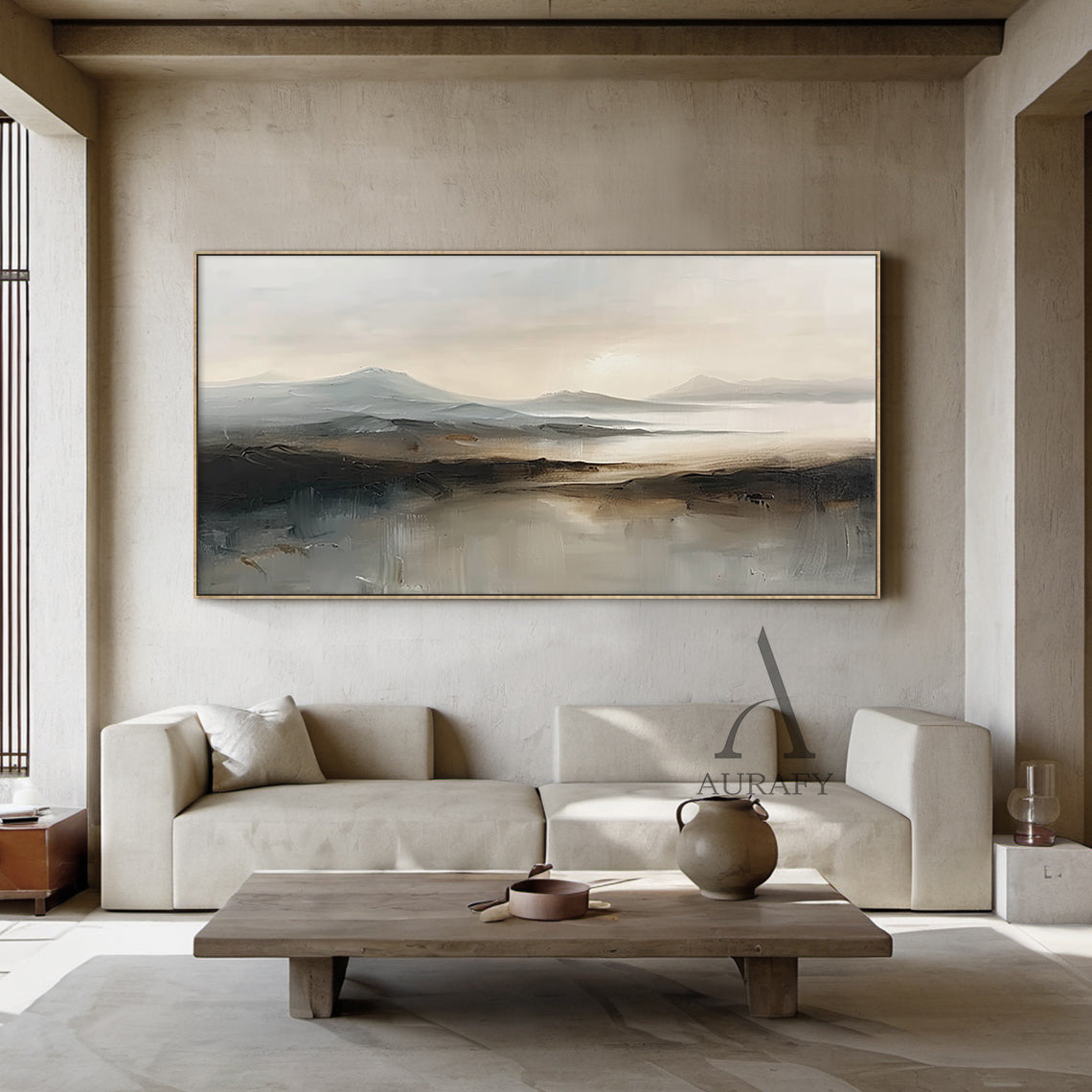 Abstract Landscape Art Thick Brushstroke Modern Organic Gray Black Neutral Tactile Canvas Art AURA498