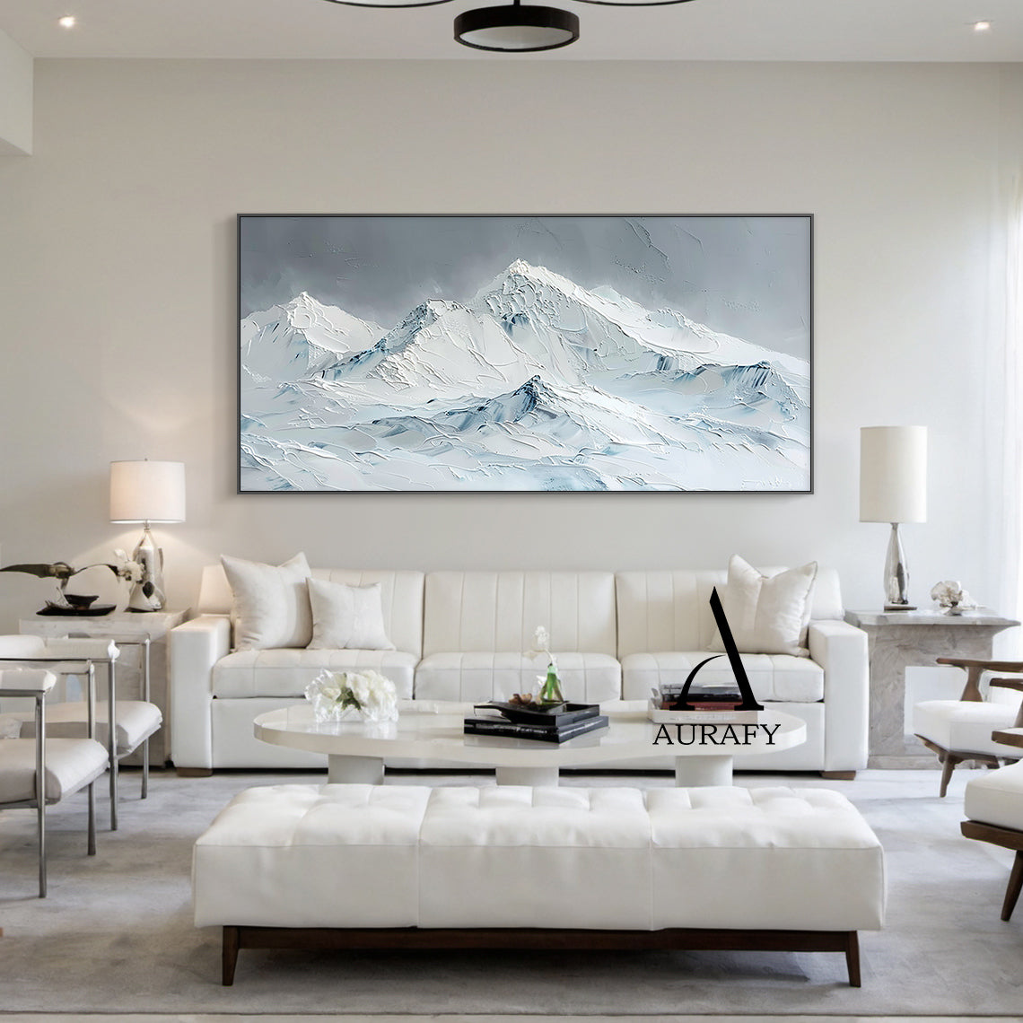 3D Textured Snow Mountain Painting Impasto Tactile Surface Gray White Modern Organic Art AURA519