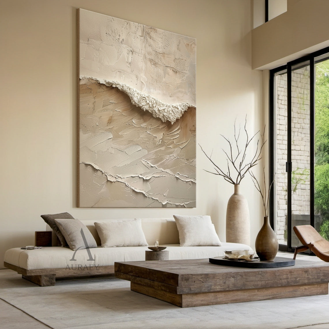 Beige Minimalist Sea Texture Wall Art - AURA677