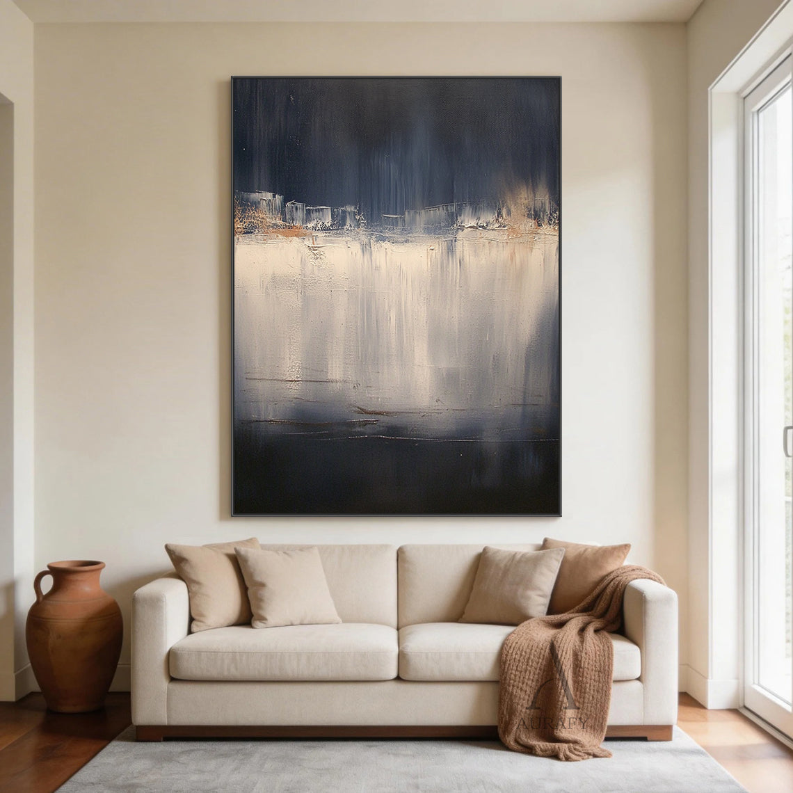 Abstract Black Beige Wall Art for Modern Living Room Decor AURA367