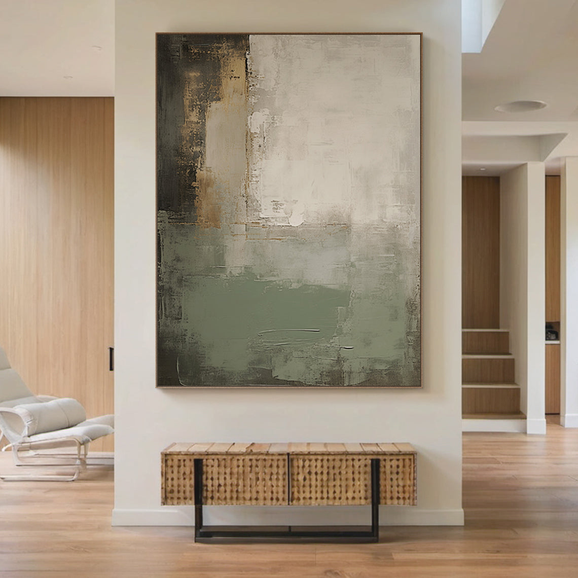Modern Textural Abstract Wall Art – Sage Green & Earth Neutrals – AURA023(Vertical)