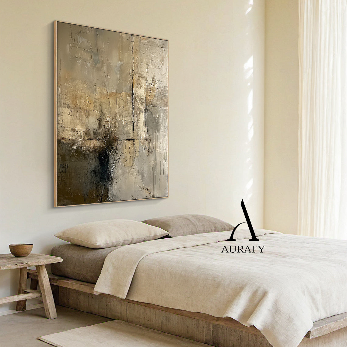 Wabi Sabi Gray Abstract Plaster Textured Art with Rough Crackled Layered Tactile Surfaces AURA558