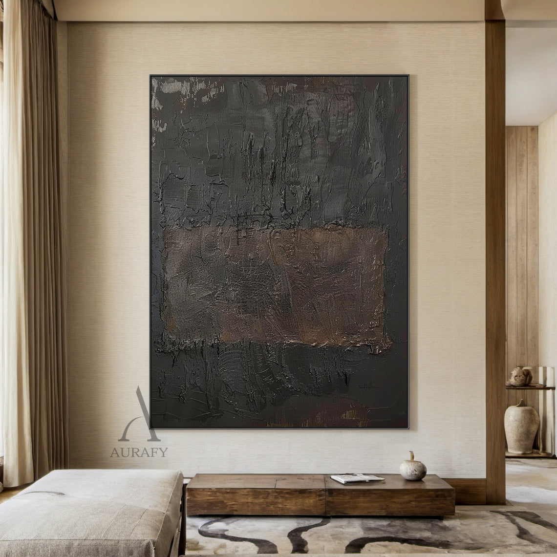 Dark Brown & Charcoal Textured Abstract Wall Art - AURA818