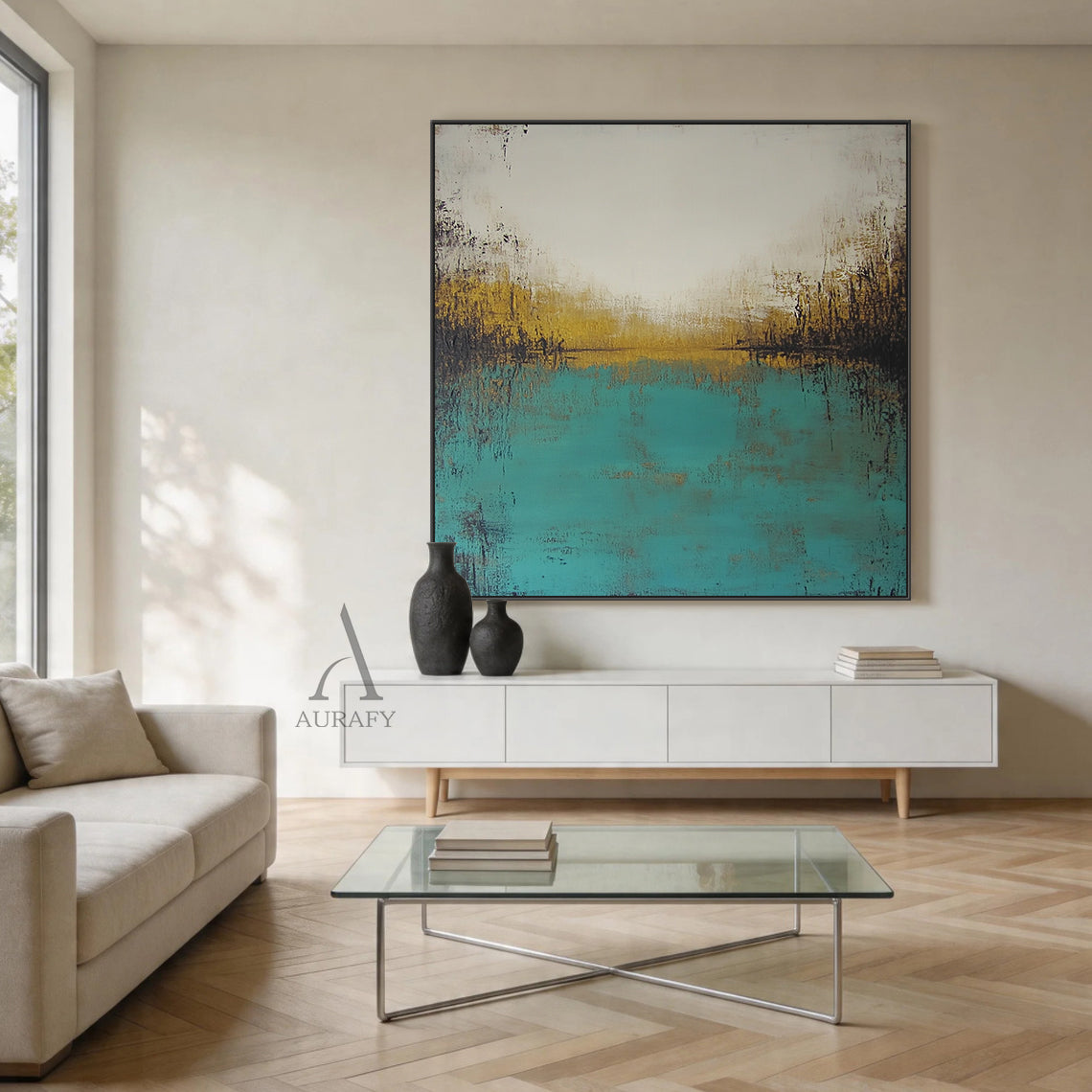 Modern General Abstract Green Beige Wall Art for Home Decor AURA395