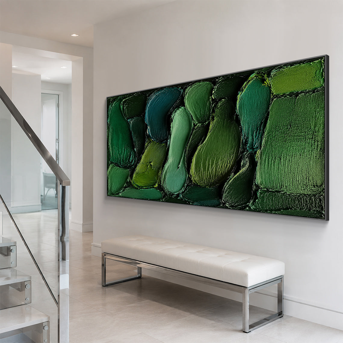 Green 3D Textured Painting Knife Stroke Wabi-Sabi High-Relief Plaster Tactile Modern Organic Japandi Wall Art AURA763