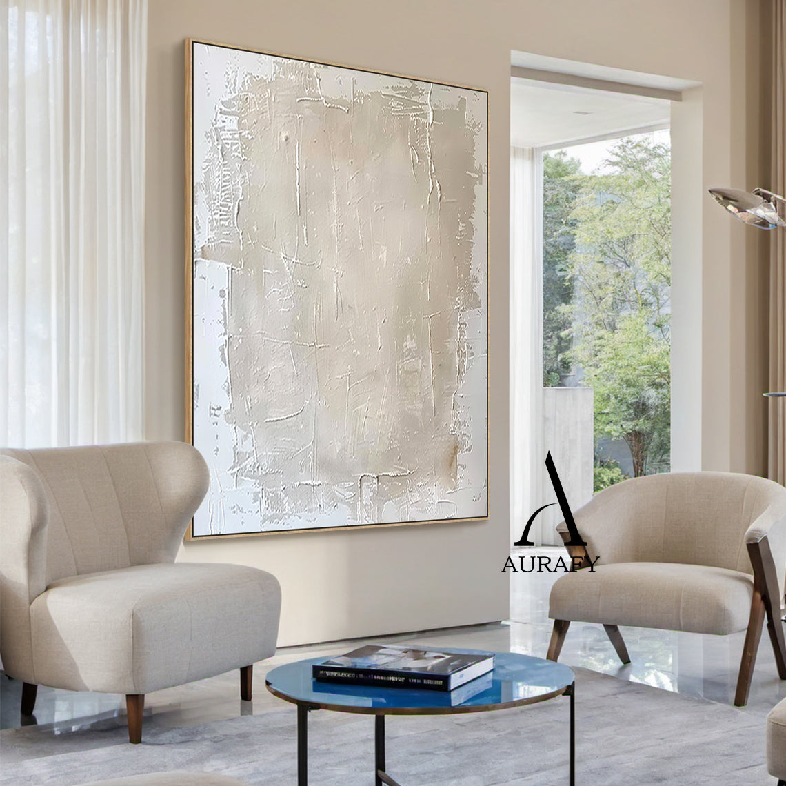 Minimalist Wall Art Beige Impasto Sculpted Canvas Tactile Surface Wabi-Sabi Japandi Interior Style AURA549