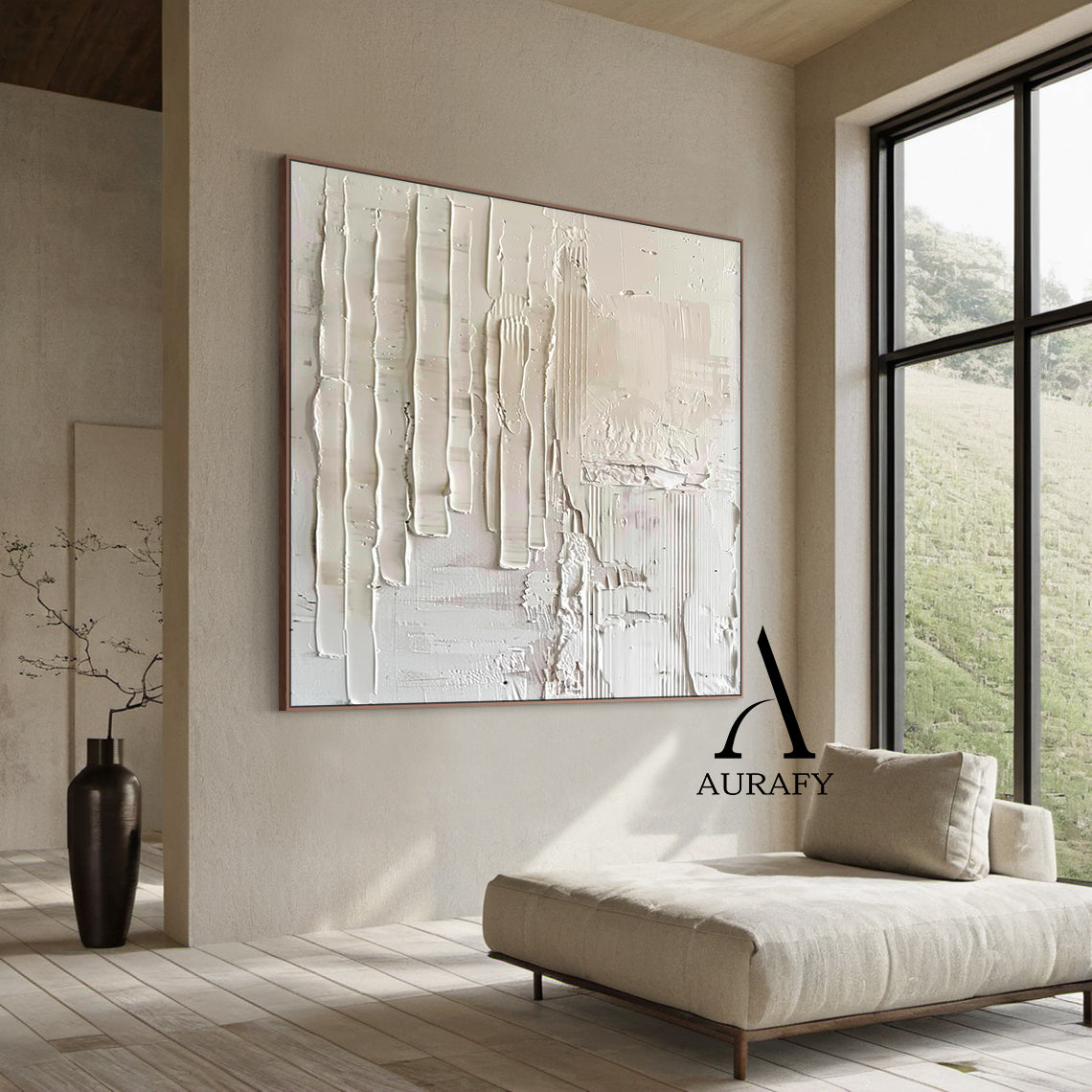 3D Textured Beige Painting Knife Strokes High-Relief Plaster Tactile Minimalist Luxe Artwork AURA525