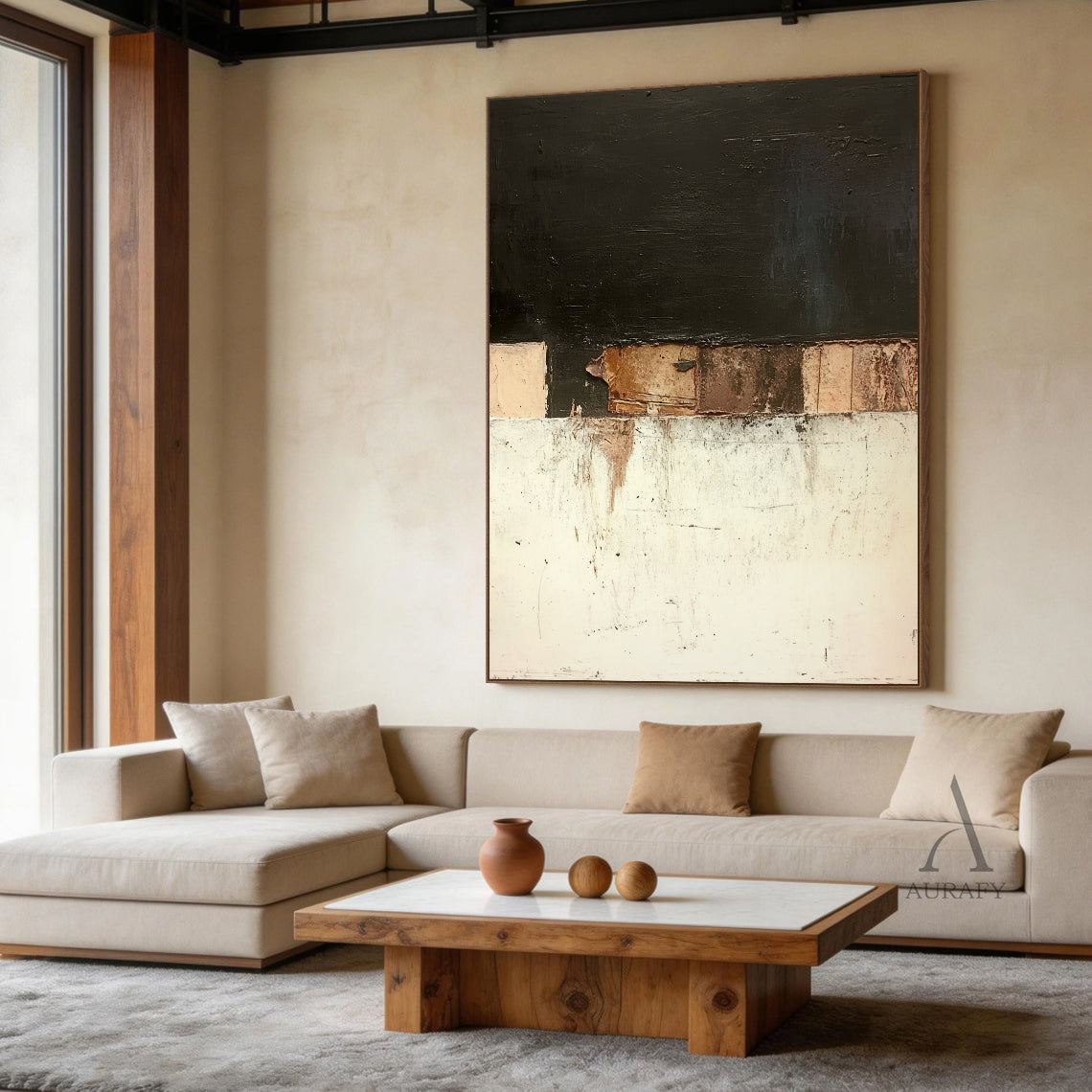 Abstract Black Beige Wall Art for Modern Living Room Decor AURA361
