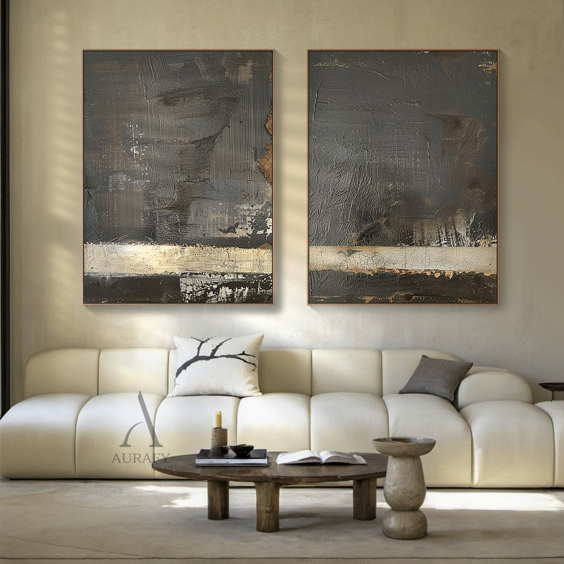 Black Abstract Hand Painted Textured Knife Stroke Plaster Canvas Japandi Wall Art Decor AURA798