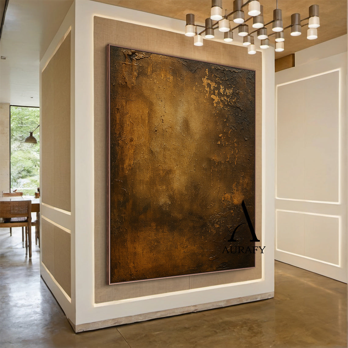 Wabi Sabi Brown Plaster Textured Weathered Canvas Art with Chipped Finish Tactile Surface AURA568