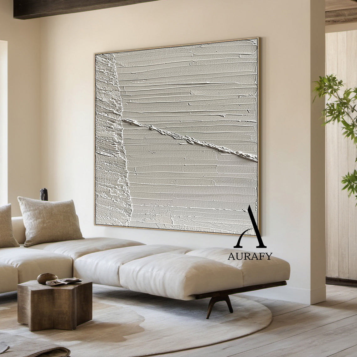 Minimalist Gray Wall Art Impasto Texture Tactile Surface Knife Strokes Sculpted Canvas Modern Decor AURA552