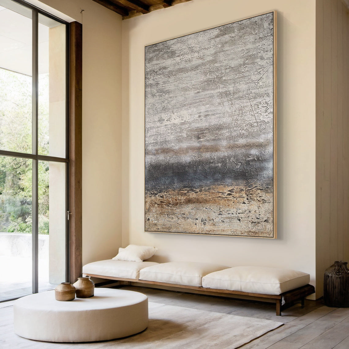 Weathered Horizon-Beige & Brown Wabi-Sabi Art-AURA074