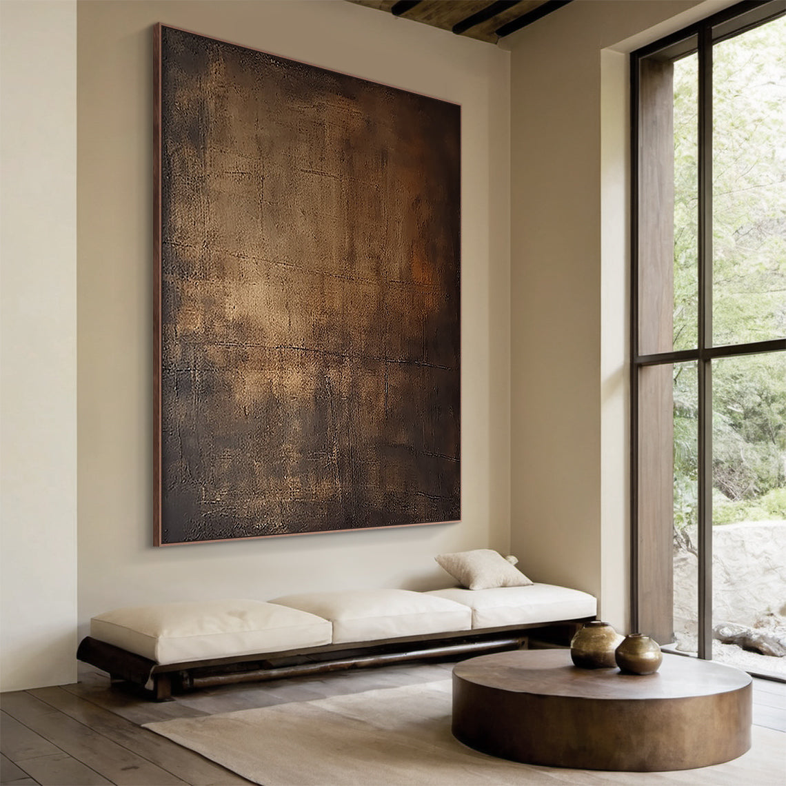 Minimalist Colorfield Wall Art – Bronze & Umber Gradient – AURA013 (Horizontal)