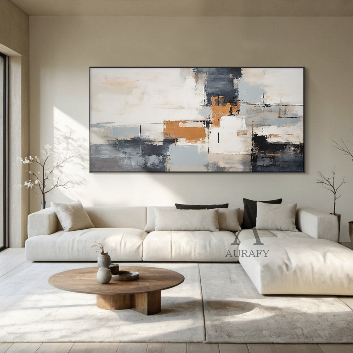 Abstract Geometric Wall Art Tactile Brushstroke Texture Warm Orange Neutral Palette Minimalist Luxe AURA496
