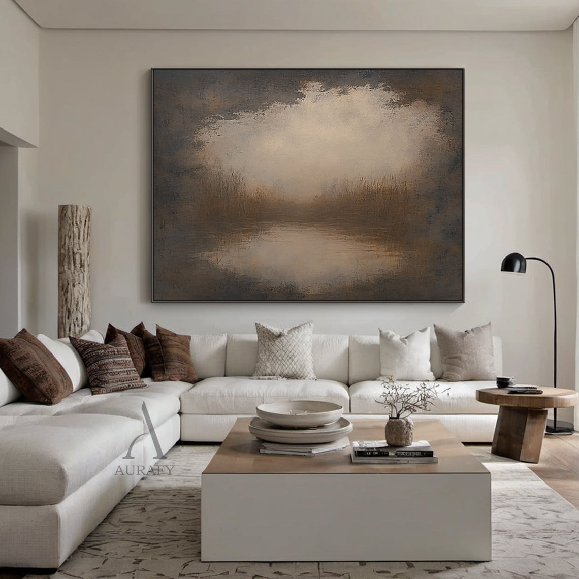 Marsh at First Light, Brown Misty Landscape Wall Art AURA876