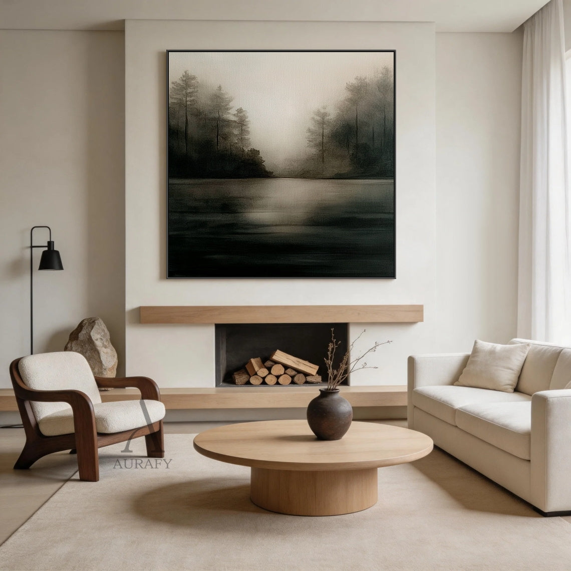 Modern Black Beige Landscape Nature Scene Wall Art Home Decor AURA411