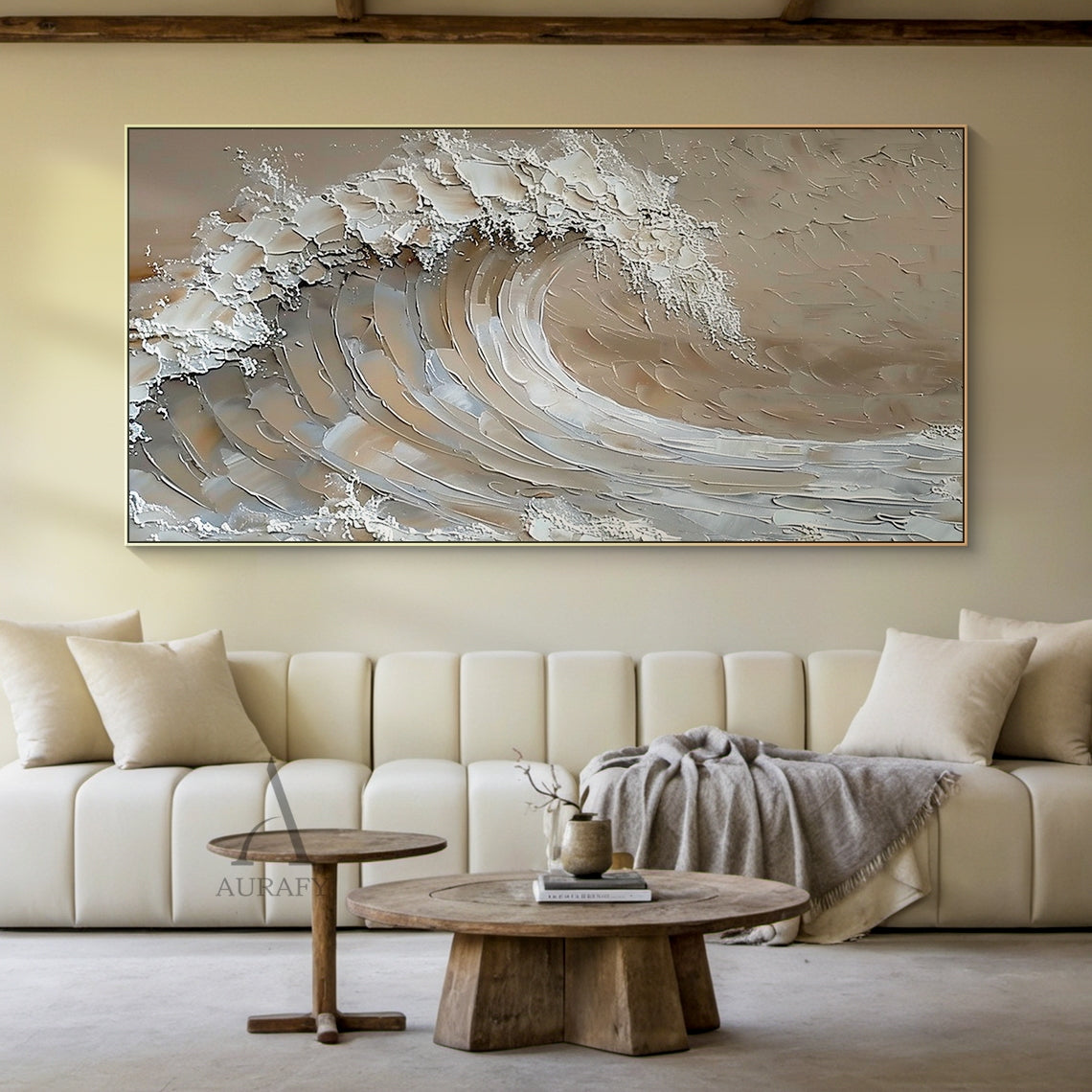 Beige Textured Wave Wall Art - AURA685