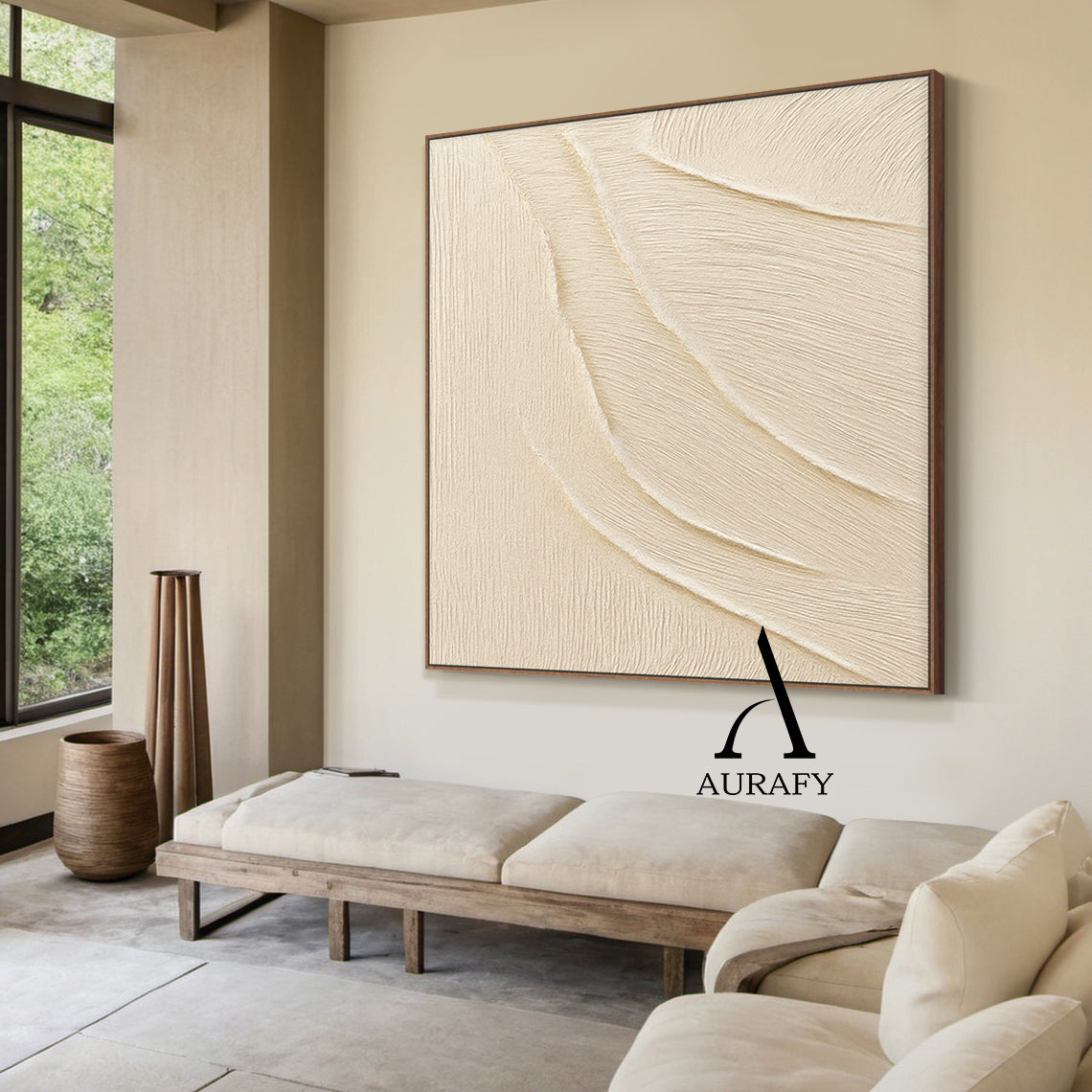 3D Textured Beige Abstract Art Tactile Surface Sculpted Wave Minimalist Luxe Japandi Wall Decor AURA528